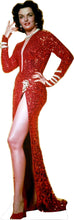 Load image into Gallery viewer, JANE RUSSELL RED SEQUIN GOWN 67&quot; TALL CARDBOARD CUTOUT STANDEE - PARTY DECOR