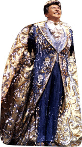 LIBERACE -30'-80'S ROYAL BLUE BROCADE CAPE - 70"TALL LIFE SIZE CARDBOARD CUTOUT STANDEE - PARTY DECOR
