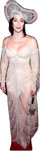 CHER - WHITE BEADED GOWN W/ HEADDRESS - 69"TALL LIFE SIZE CARDBOARD CUTOUT STANDEE - PARTY DECOR