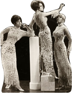 DIANA ROSS-THE SUPREMES-BEADED GOWNS-B&W IMAGE- 59" TALL CARDBOARD CUTOUT STANDEE PARTY DECOR